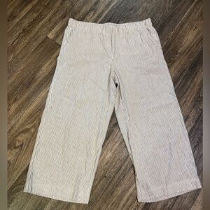 J Jill Linen Wide Leg Crop Pants Brown Cream Stipe Women Medium